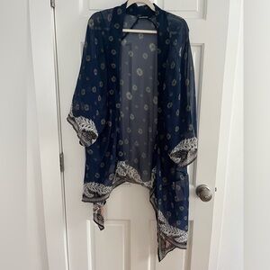 Vero Moda Dark Blue Sheer Kimono with White Floral Design